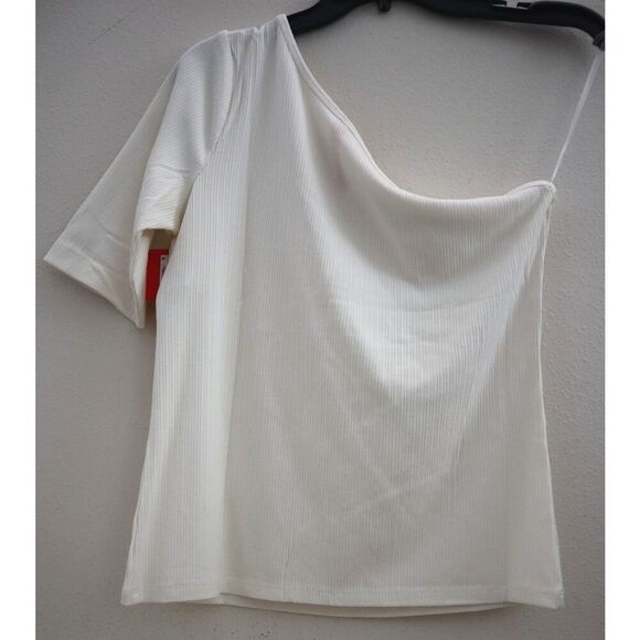 Spanx 21007R Women's Sz Medium Powder White Ribbed One Shoulder Top - Picture 2 of 7